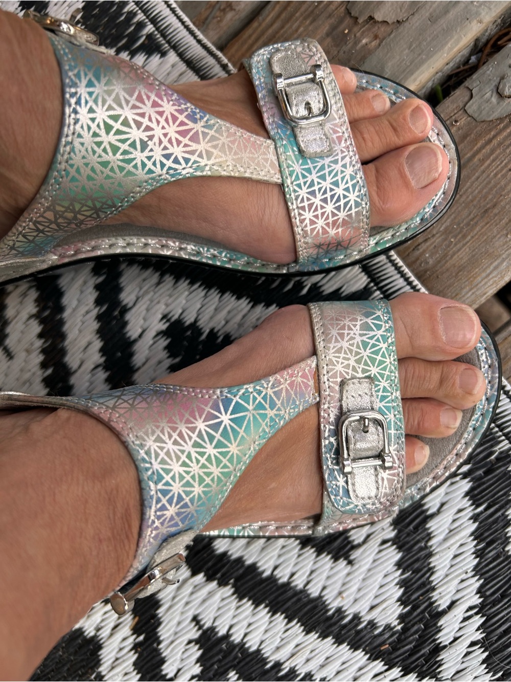 Alegria sandals, pink, and blue open back - Picture 6 of 16